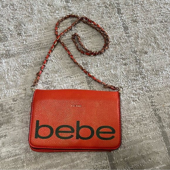 bebe Handbags - Bebe Red Orange Gold Chain Crossbody Flap Bag Women’s Purse